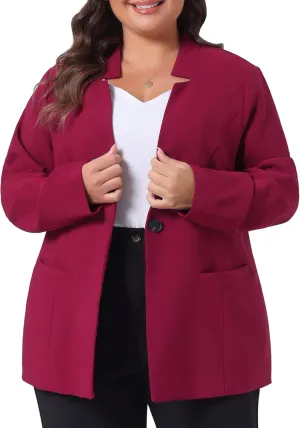 Agnes Orinda Plus Size Business Suit Blazer for Women Office Work Button Long Sleeve Black Blazers Jackets