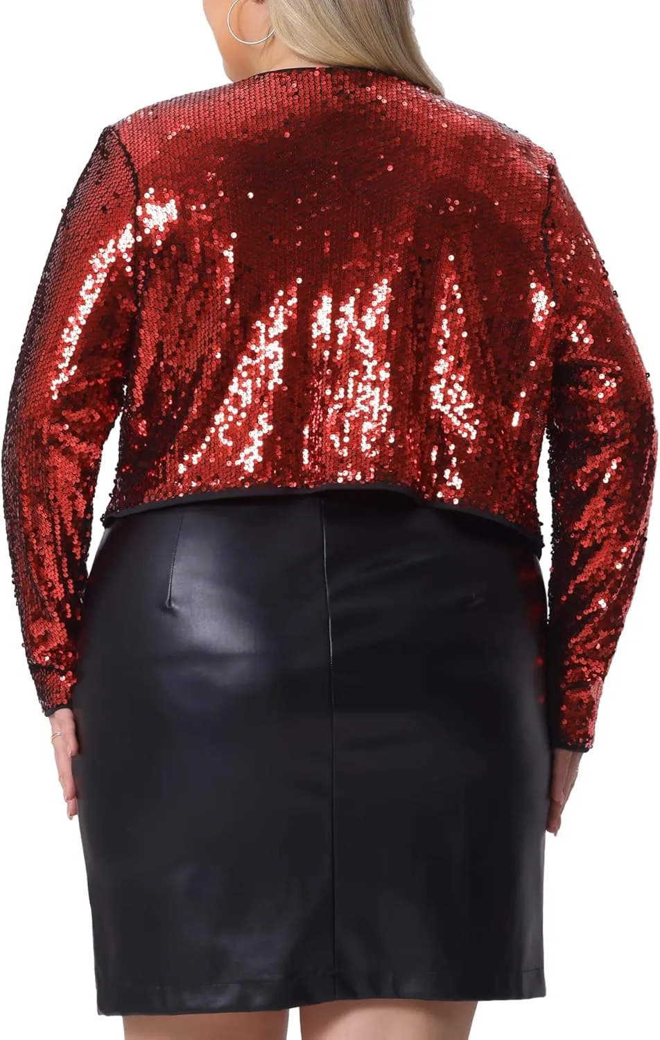 Agnes Orinda Plus Size Sequin Cardigan for Women Glitter Shinny Metallic Long Sleeve Shrug Bolero Cardigans Jackets