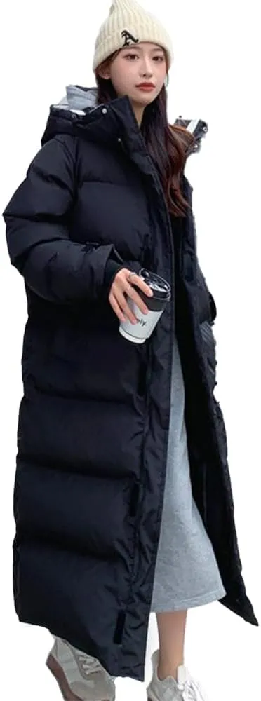AirPlace Full Length Down Jackets for Women Long Puffer Jackets Winter Down Coats Long Sleeves Quilted Hooded Warm Parka