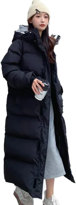 AirPlace Full Length Down Jackets for Women Long Puffer Jackets Winter Down Coats Long Sleeves Quilted Hooded Warm Parka