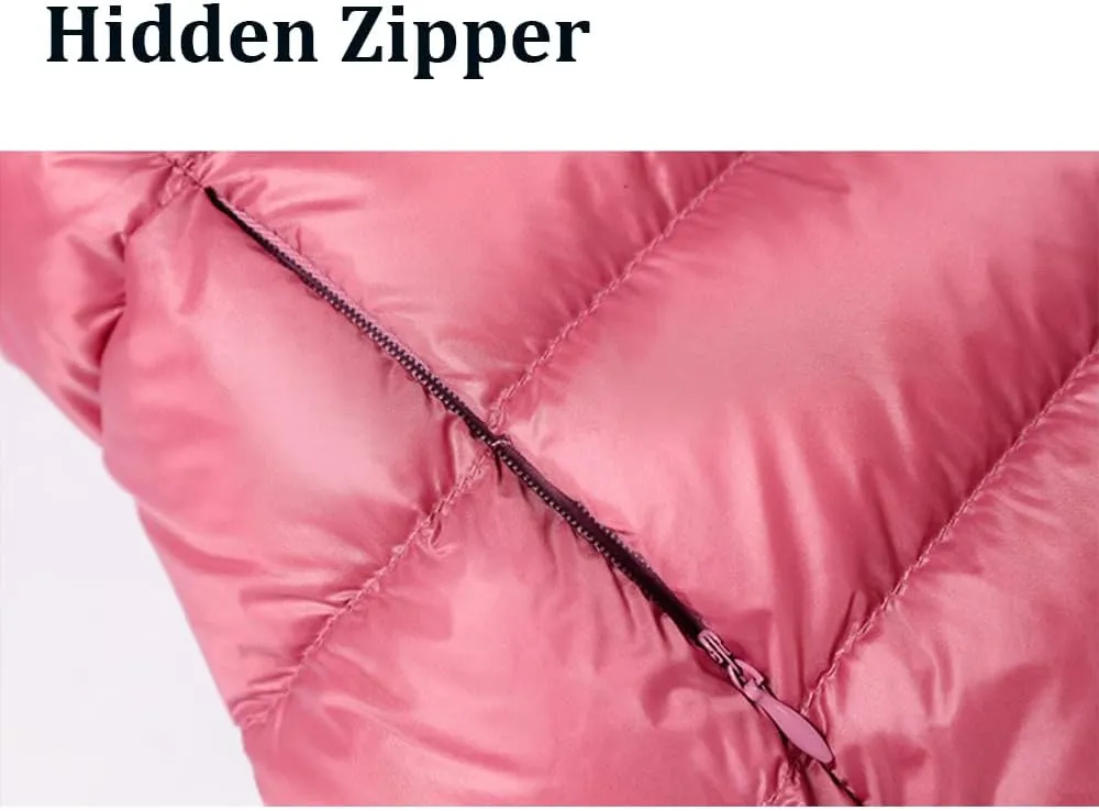 AirPlace Long Lightweight Down Jackets for Women Removable Hood Down Coats Quilted Puffer Jackets Parka Warm Winter Jacket