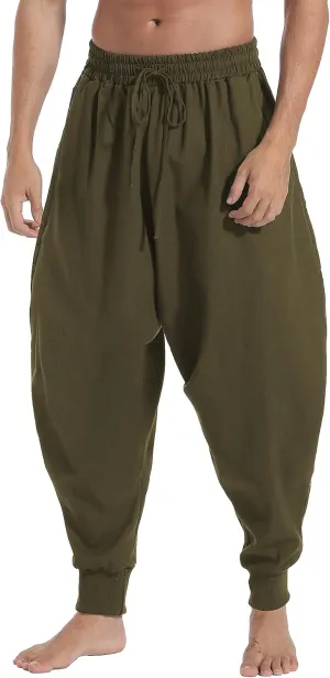 AITFINEISM Men's Drawstring Aladdin Hippie Harem Pants Loose Drop Crotch Trousers