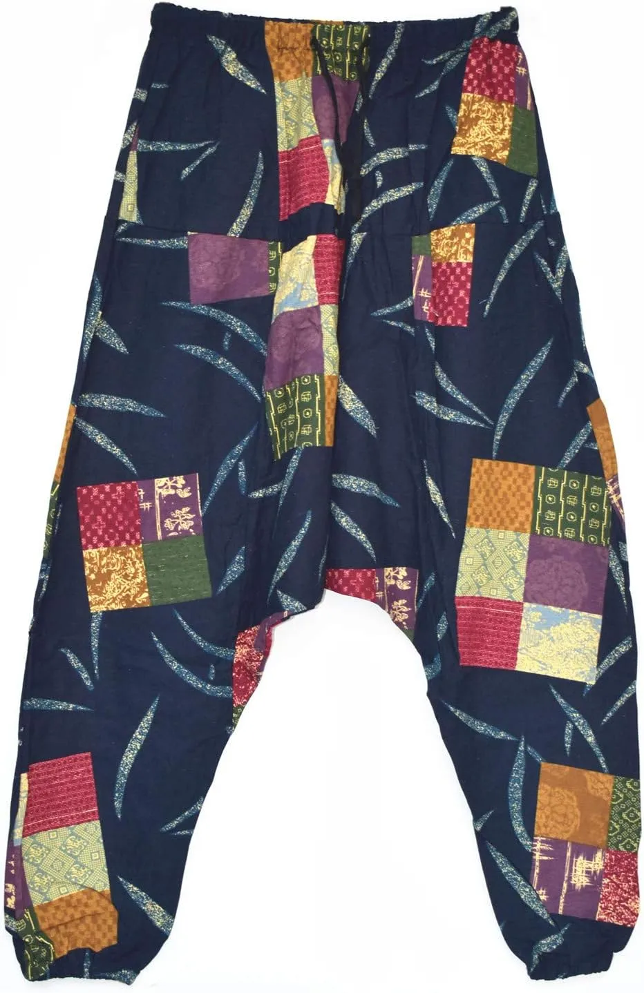 AITFINEISM Men's Drawstring Aladdin Hippie Harem Pants Loose Drop Crotch Trousers