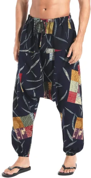 AITFINEISM Men's Drawstring Aladdin Hippie Harem Pants Loose Drop Crotch Trousers