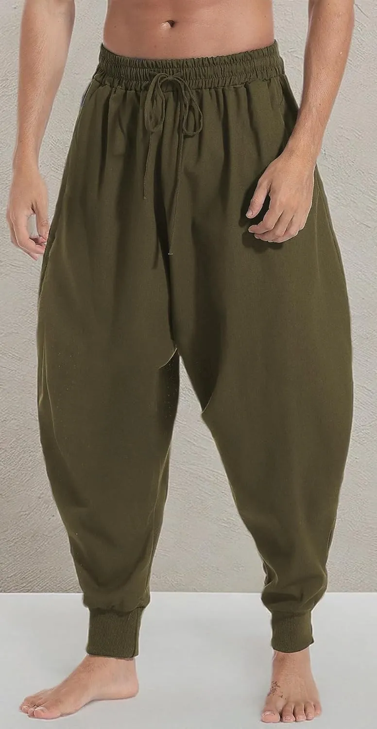 AITFINEISM Men's Drawstring Aladdin Hippie Harem Pants Loose Drop Crotch Trousers
