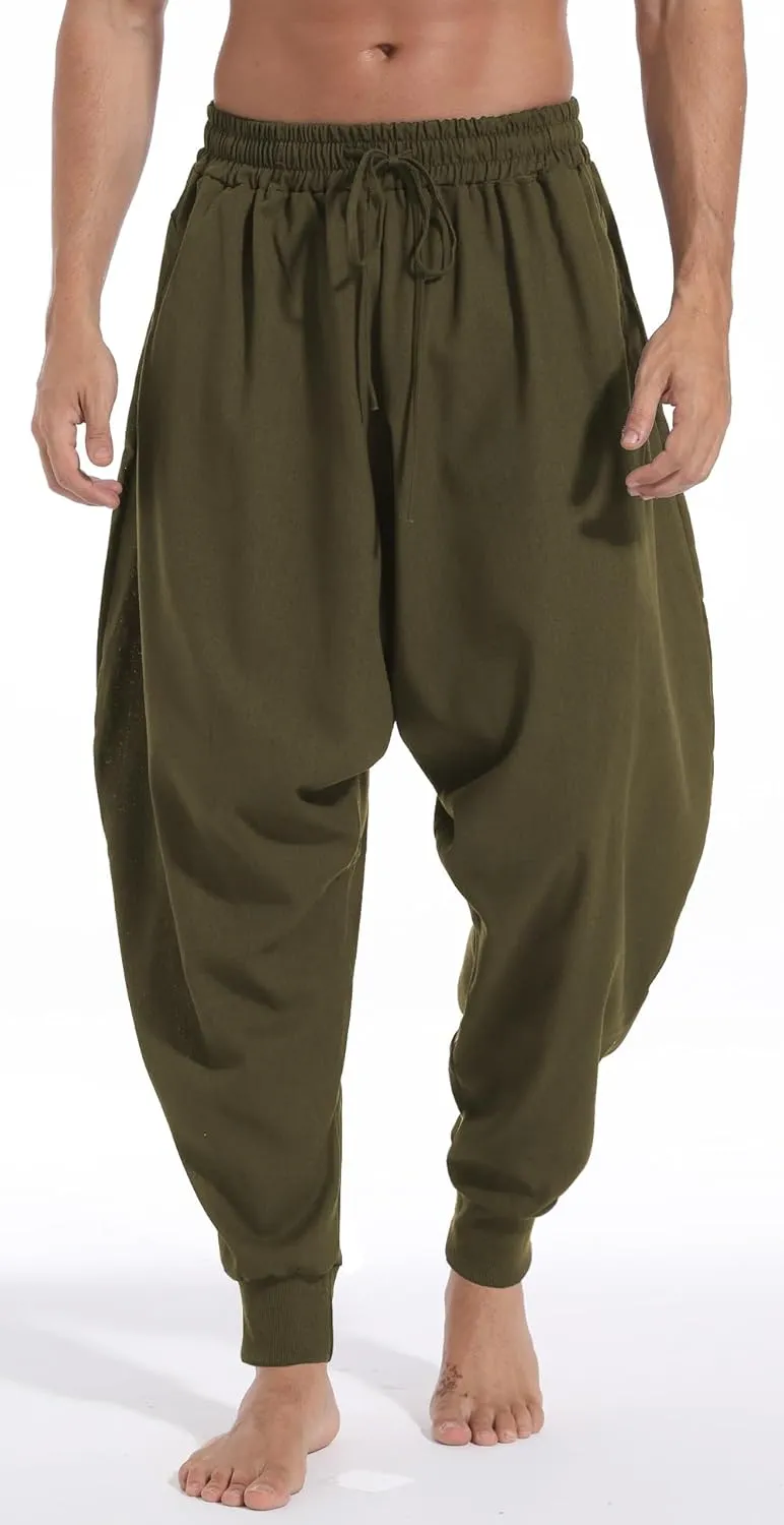 AITFINEISM Men's Drawstring Aladdin Hippie Harem Pants Loose Drop Crotch Trousers