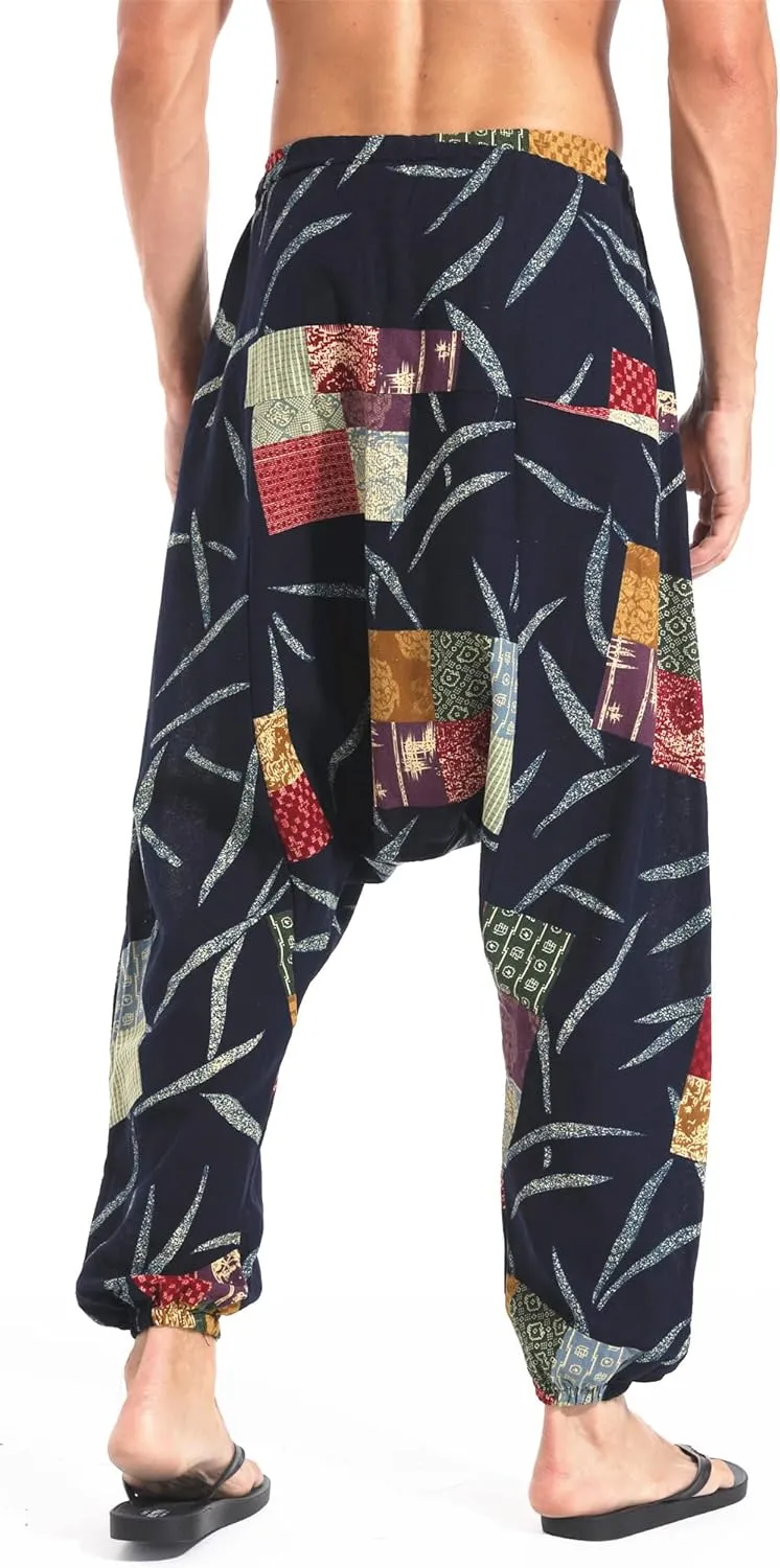 AITFINEISM Men's Drawstring Aladdin Hippie Harem Pants Loose Drop Crotch Trousers