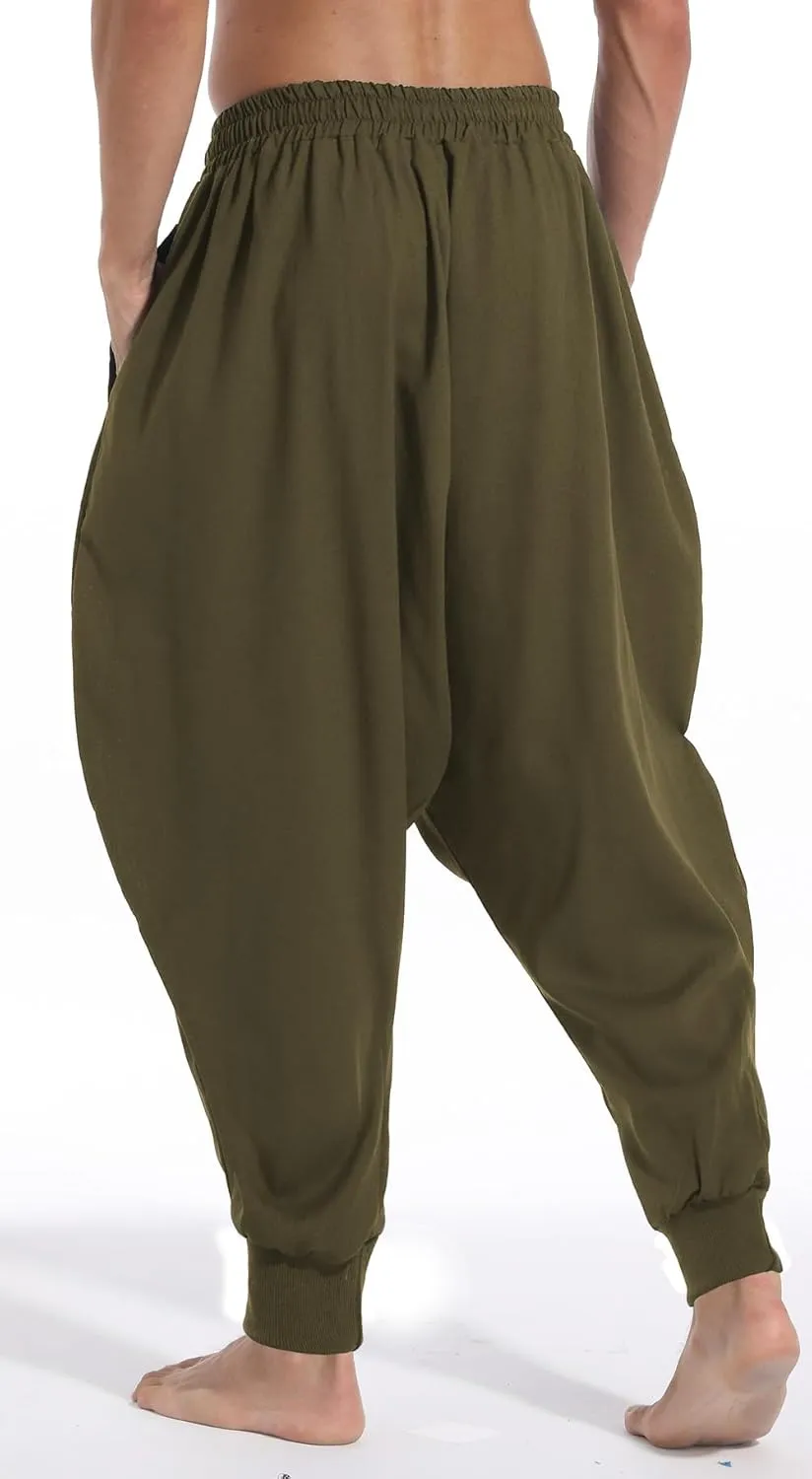 AITFINEISM Men's Drawstring Aladdin Hippie Harem Pants Loose Drop Crotch Trousers