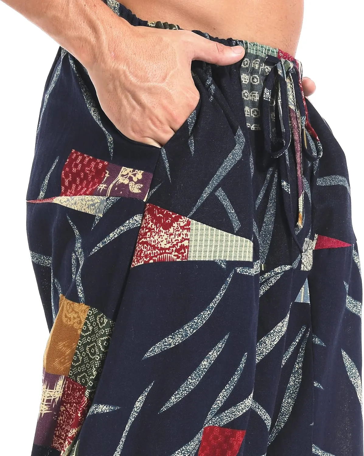 AITFINEISM Men's Drawstring Aladdin Hippie Harem Pants Loose Drop Crotch Trousers