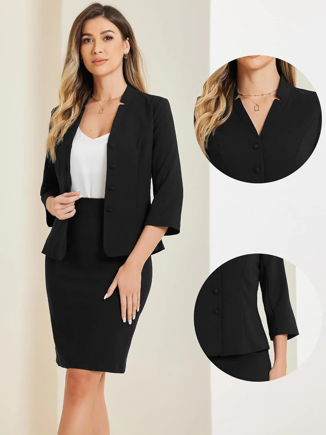 Allegra K 2 Piece Suit Skirt Set for Women's Notched Collar Casual Business Skirt Suit Set and Blazer Pencil Skirts
