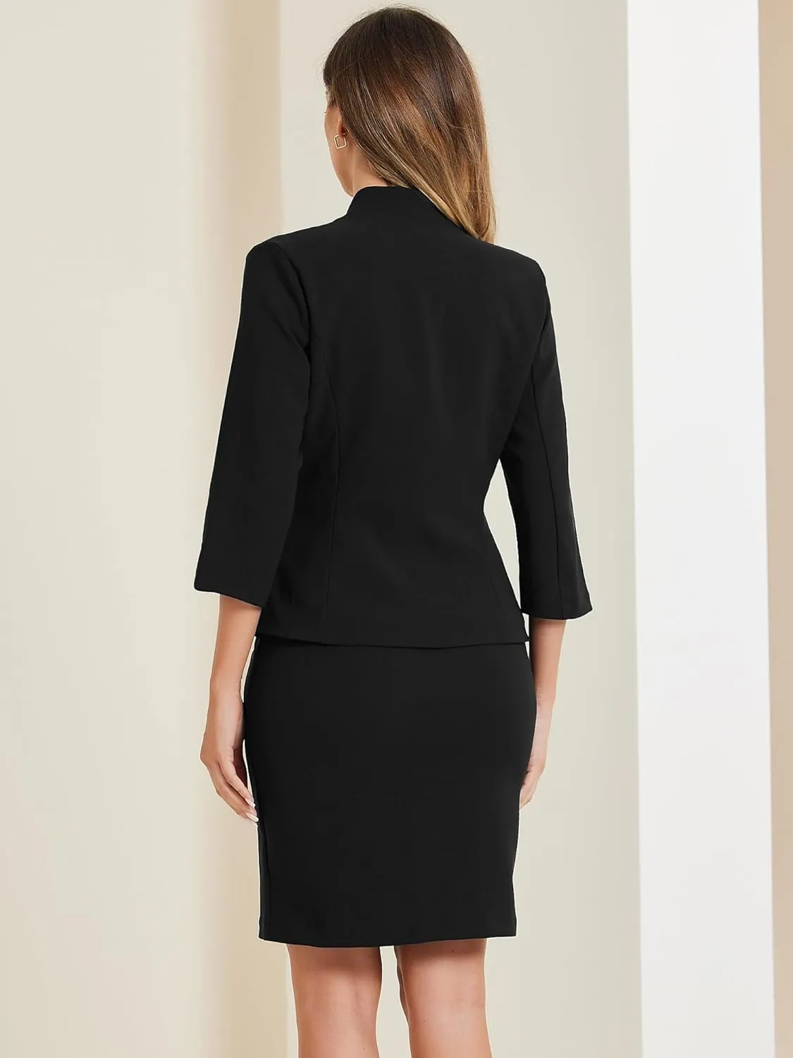 Allegra K 2 Piece Suit Skirt Set for Women's Notched Collar Casual Business Skirt Suit Set and Blazer Pencil Skirts