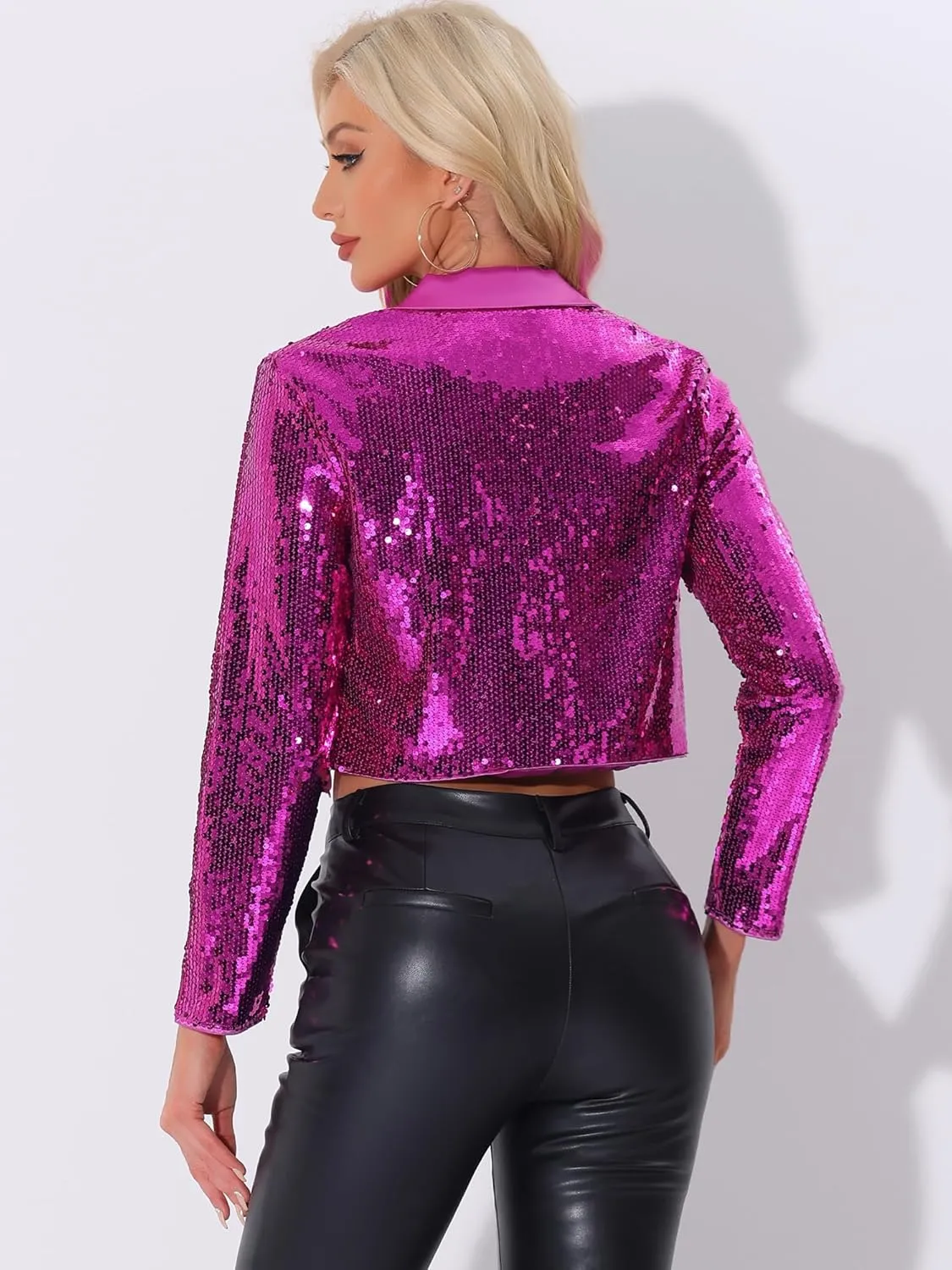 Allegra K Sequin Jacket for Women's Party Lapel Collar Open Front Crop Sparkle Blazer Cardigan