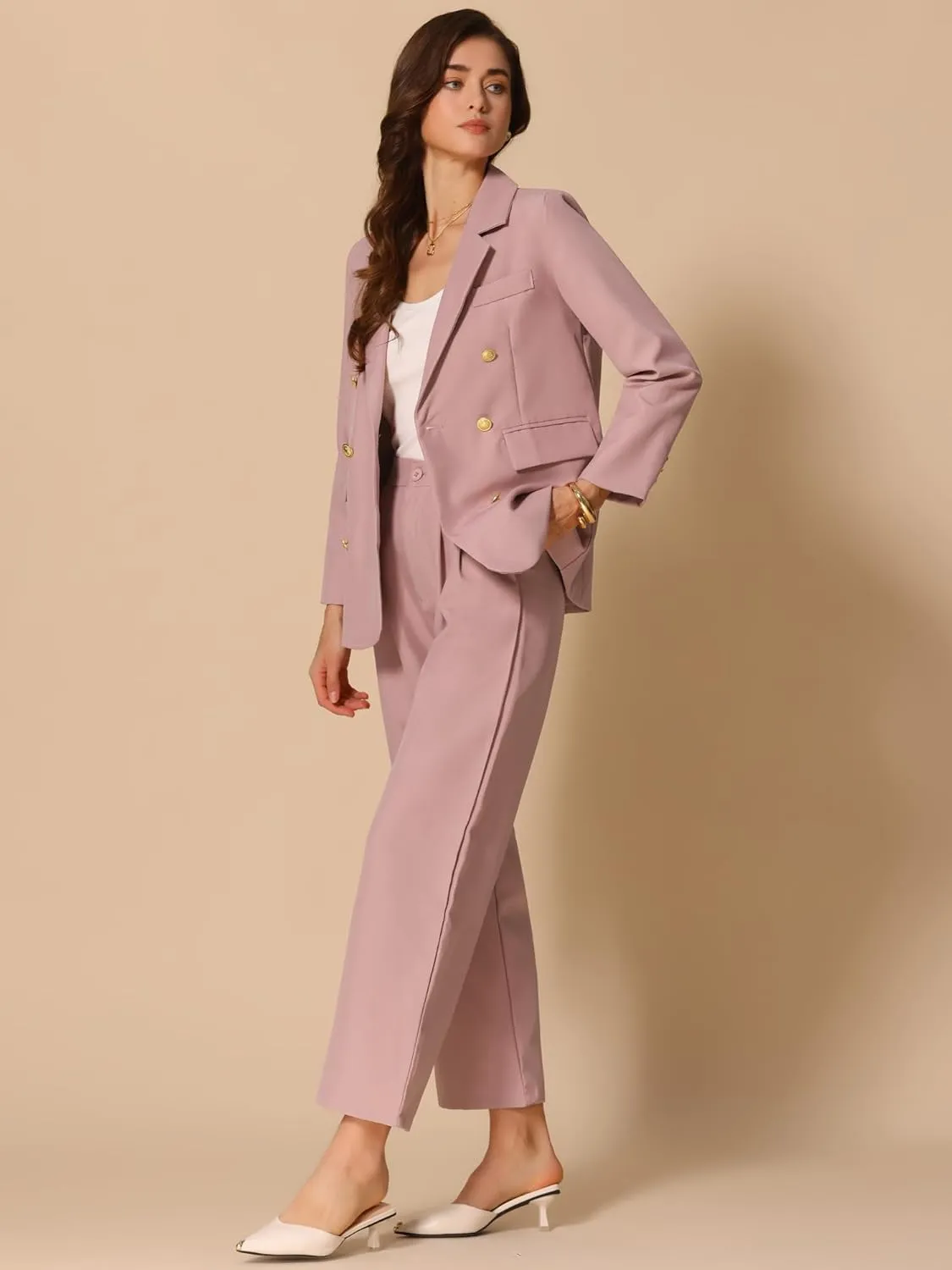 Allegra K Women's Blazer Sets Women 2 Piece Outfits Dressy Business Work Office Casual Blazer Pant Suits