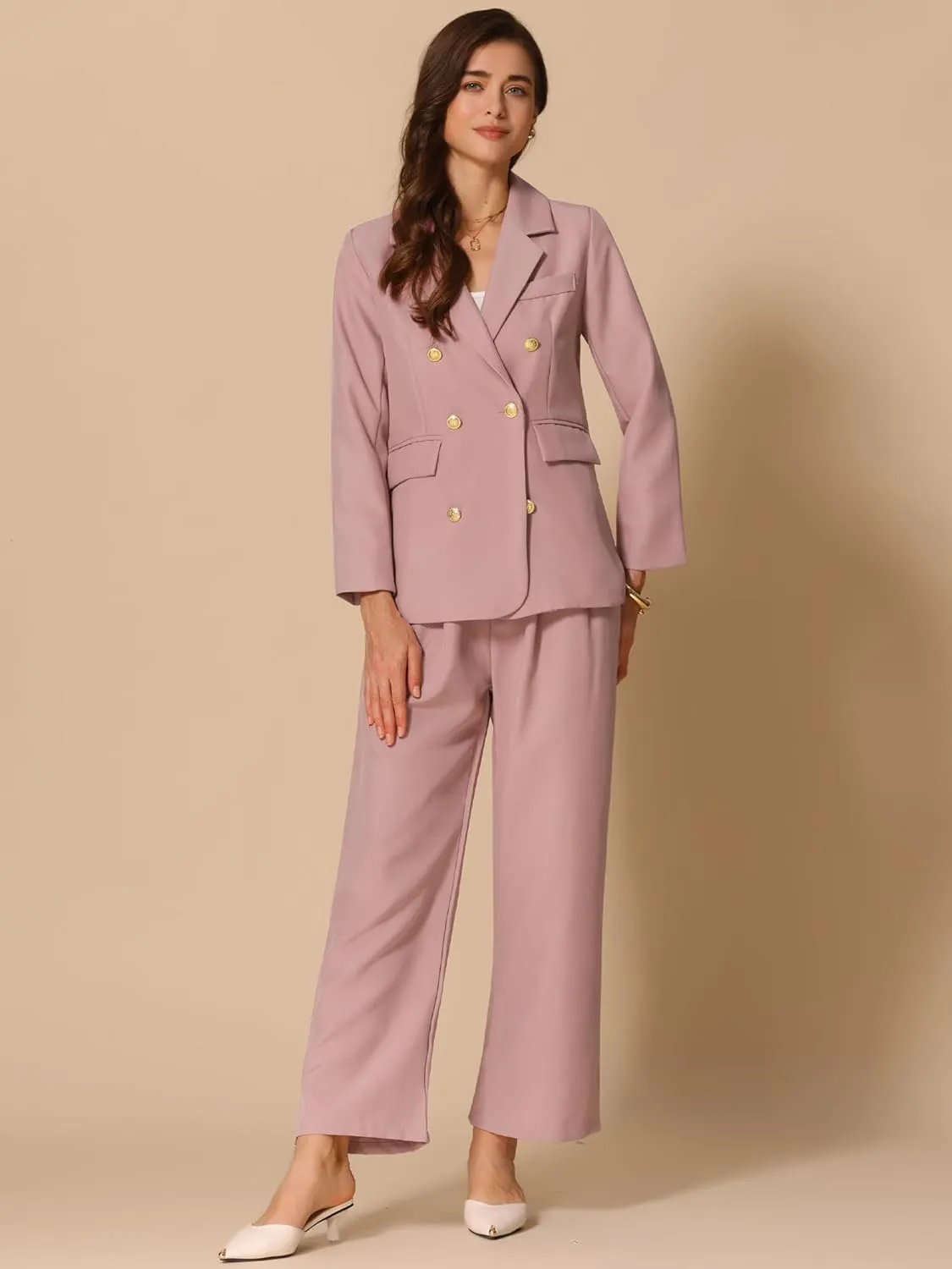 Allegra K Women's Blazer Sets Women 2 Piece Outfits Dressy Business Work Office Casual Blazer Pant Suits
