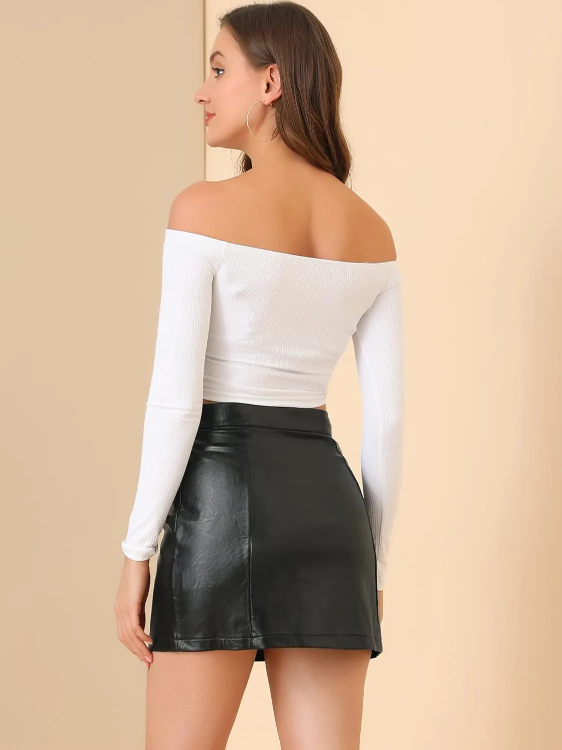 Allegra K Women's Halloween Costume Metallic Mini Skirt Shiny Holographic High Waist Zipper Short Skirts