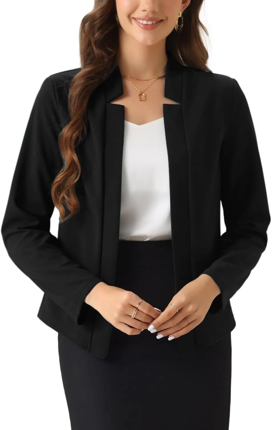 Allegra K Women's Work Office Blazer Notch Collar Long Sleeve Business Casual Open Front Blazer