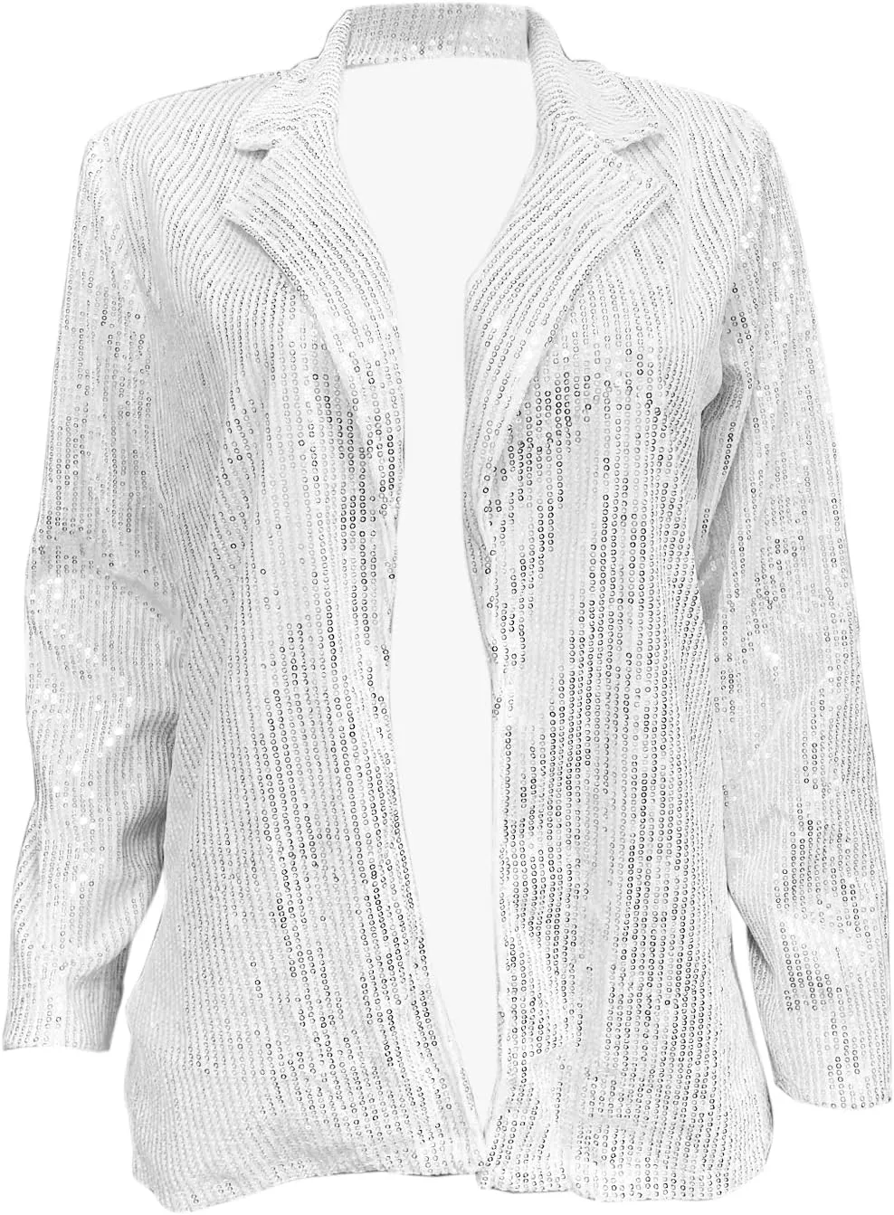 ALLUMK Women Evening Bling Sequin Jacket Open Front Work Blazer Long Sleeve Laple Cardigan Coat