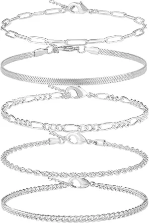 Ankle Bracelet for Women 14K Real Sterling Silver Plated Anklet Bracelets Waterproof Cuban Link Chain Anklets Set Summer Jewelry for Women