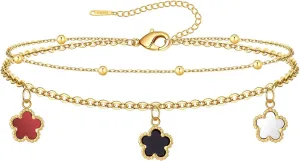 Ankle Bracelets for Women 14k Gold Plated Waterproof Layered Stainless Steel Link Chain Anklets Gold Anklets Jewelry