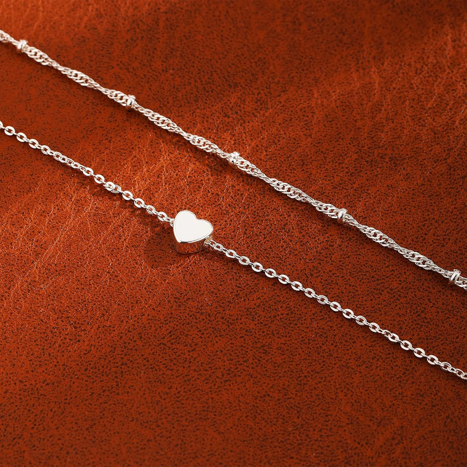 Ankle Bracelets for Women 14K Real Gold Silver Plated Ankle Bracelets Waterproof Heart Beads Rope Satellite Anklets Set Adjustable Layered Anklet Bracelets No Tarnish Summer Beach Jewelry Gift
