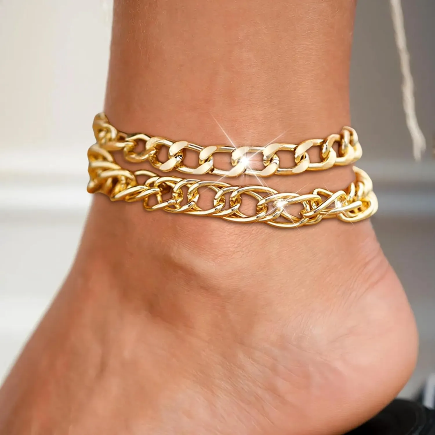 Ankle Bracelets for Women Layered Gold Anklets for Women Trendy Summer Beach Vacation Jewelry Cuba Paperclip Anklets Dainty Link Chain Anklets Foot Jewelry Gifts