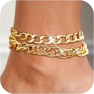 Ankle Bracelets for Women Layered Gold Anklets for Women Trendy Summer Beach Vacation Jewelry Cuba Paperclip Anklets Dainty Link Chain Anklets Foot Jewelry Gifts