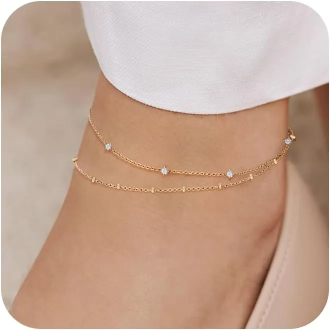 Ankle Bracelets for Women,14K Gold Plated Layered Beach Anklets SetWaterproof Dainty Gold Anklets for Women Gold Jewelry