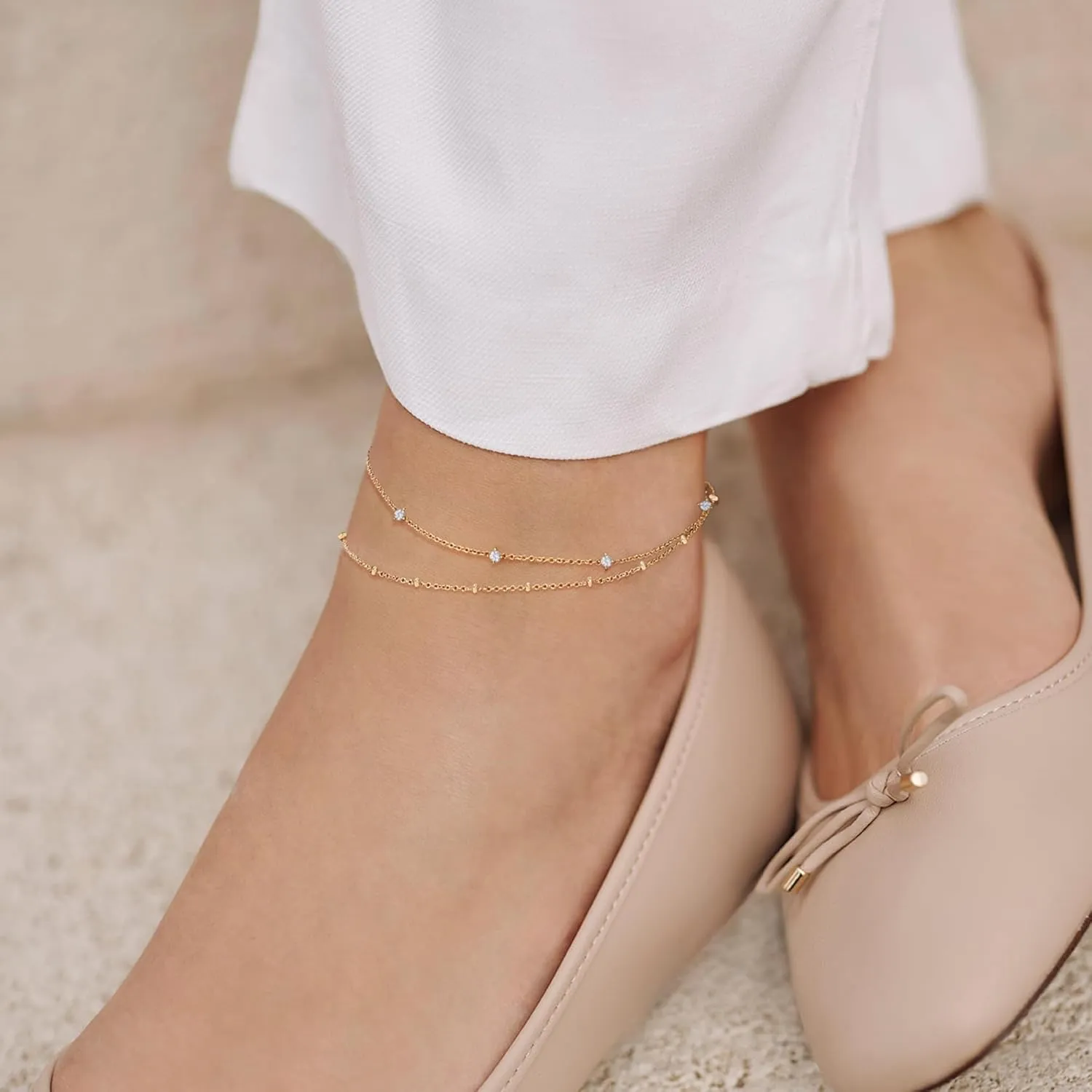 Ankle Bracelets for Women,14K Gold Plated Layered Beach Anklets SetWaterproof Dainty Gold Anklets for Women Gold Jewelry