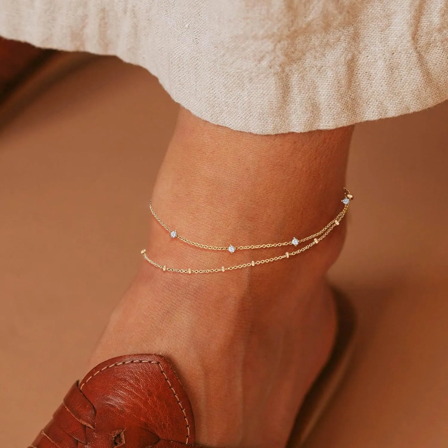 Ankle Bracelets for Women,14K Gold Plated Layered Beach Anklets SetWaterproof Dainty Gold Anklets for Women Gold Jewelry
