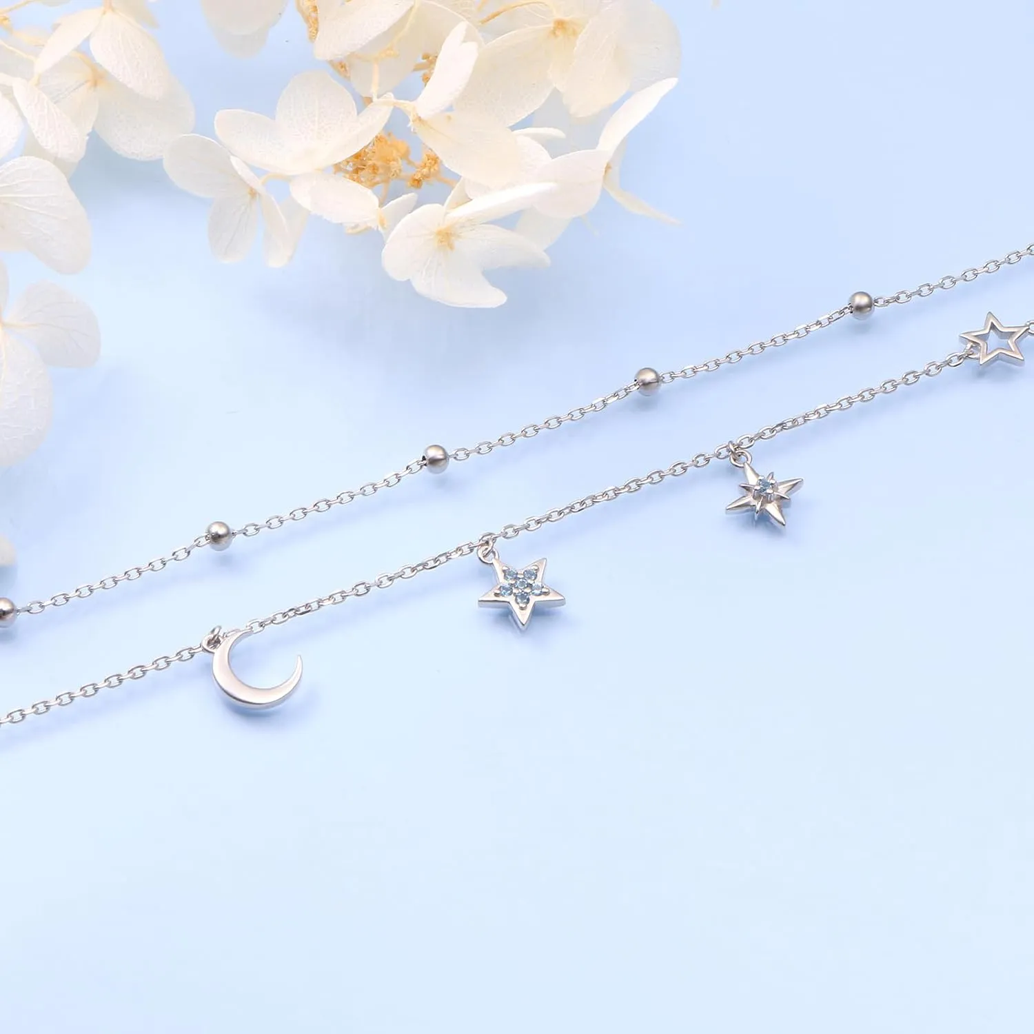 Anklets for Women 925 Sterling Silver Blue Evil Eye Infinity Butterfly Adjustable Multilayer Layered Summer Beach Ankle Bracelet Foot Chain Jewelry for Women