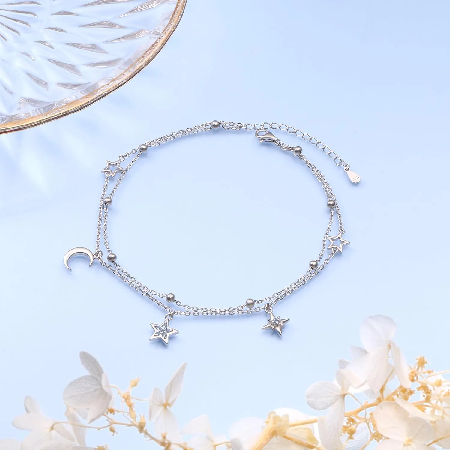 Anklets for Women 925 Sterling Silver Blue Evil Eye Infinity Butterfly Adjustable Multilayer Layered Summer Beach Ankle Bracelet Foot Chain Jewelry for Women