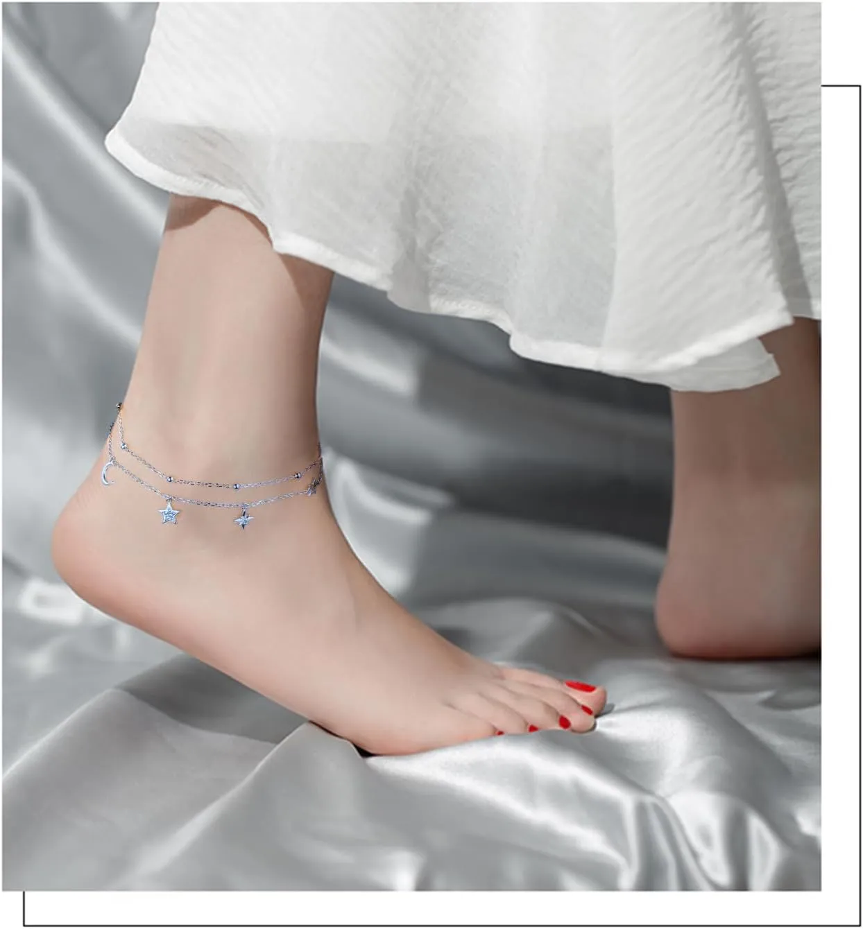 Anklets for Women 925 Sterling Silver Blue Evil Eye Infinity Butterfly Adjustable Multilayer Layered Summer Beach Ankle Bracelet Foot Chain Jewelry for Women