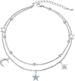 Anklets for Women 925 Sterling Silver Blue Evil Eye Infinity Butterfly Adjustable Multilayer Layered Summer Beach Ankle Bracelet Foot Chain Jewelry for Women