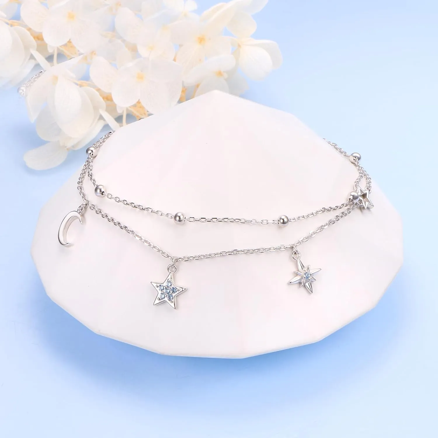 Anklets for Women 925 Sterling Silver Blue Evil Eye Infinity Butterfly Adjustable Multilayer Layered Summer Beach Ankle Bracelet Foot Chain Jewelry for Women