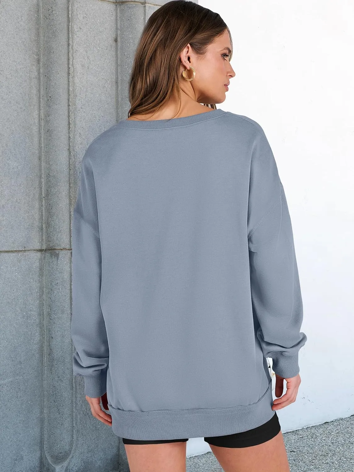 ANRABESS Womens Oversized Sweatshirts V Neck Long Sleeve Tunic Lightweight Pullover Shirts 2025 Fall Tops Teen Girls Outfits