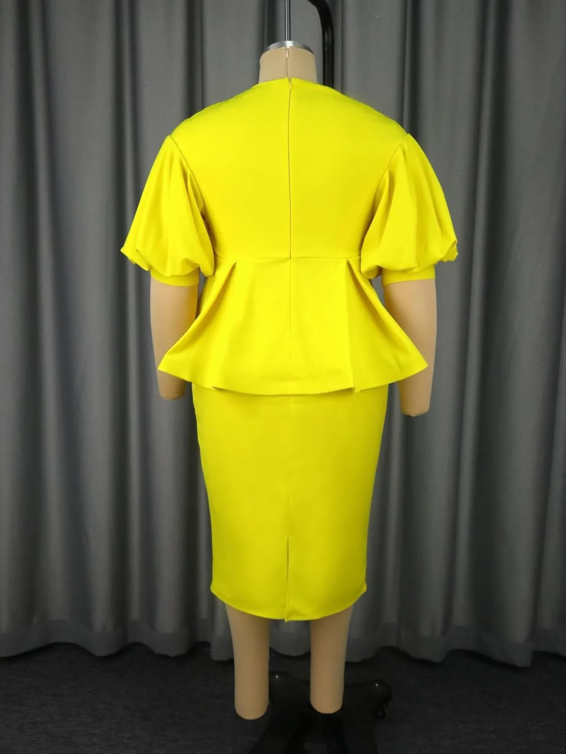 AOMEI Business Suit Sets for Women's 2 Piece Outfits V Neck Peplum Tops Floral Applique Formal Pencil Midi Skirt Suit