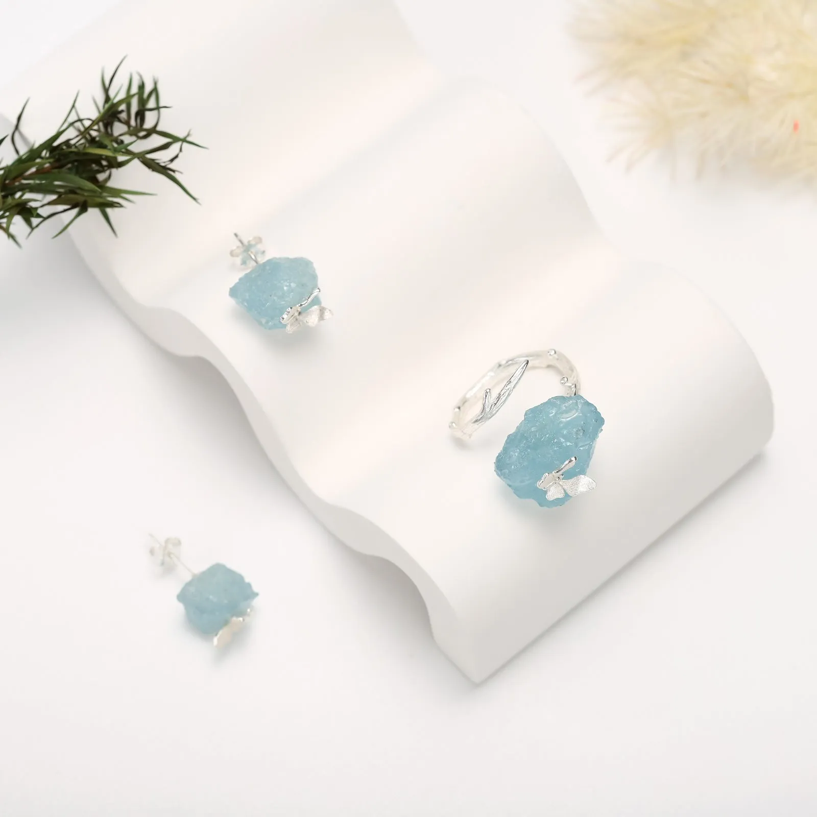 Aquamarine Butterfly Stud Earrings