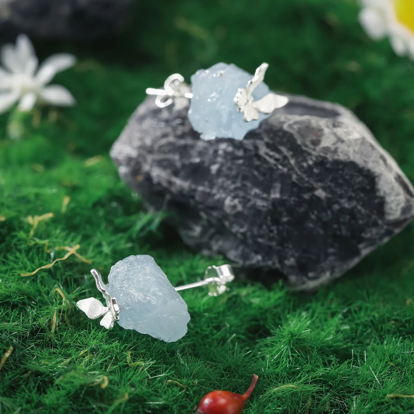 Aquamarine Butterfly Stud Earrings