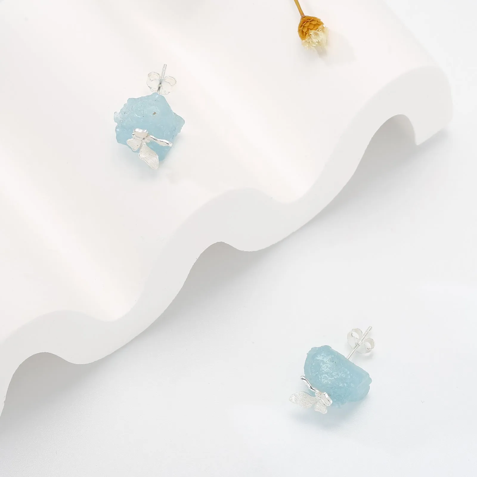 Aquamarine Butterfly Stud Earrings
