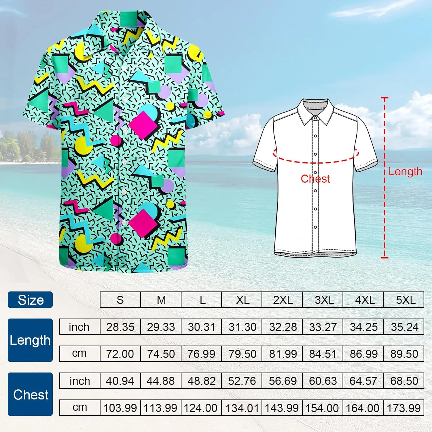 Artsadd 80s 90s Hawaiian Shirt for Men Vintage Button Down Short Sleeve Big and Tall Shirts Funny Party Disco Outfit