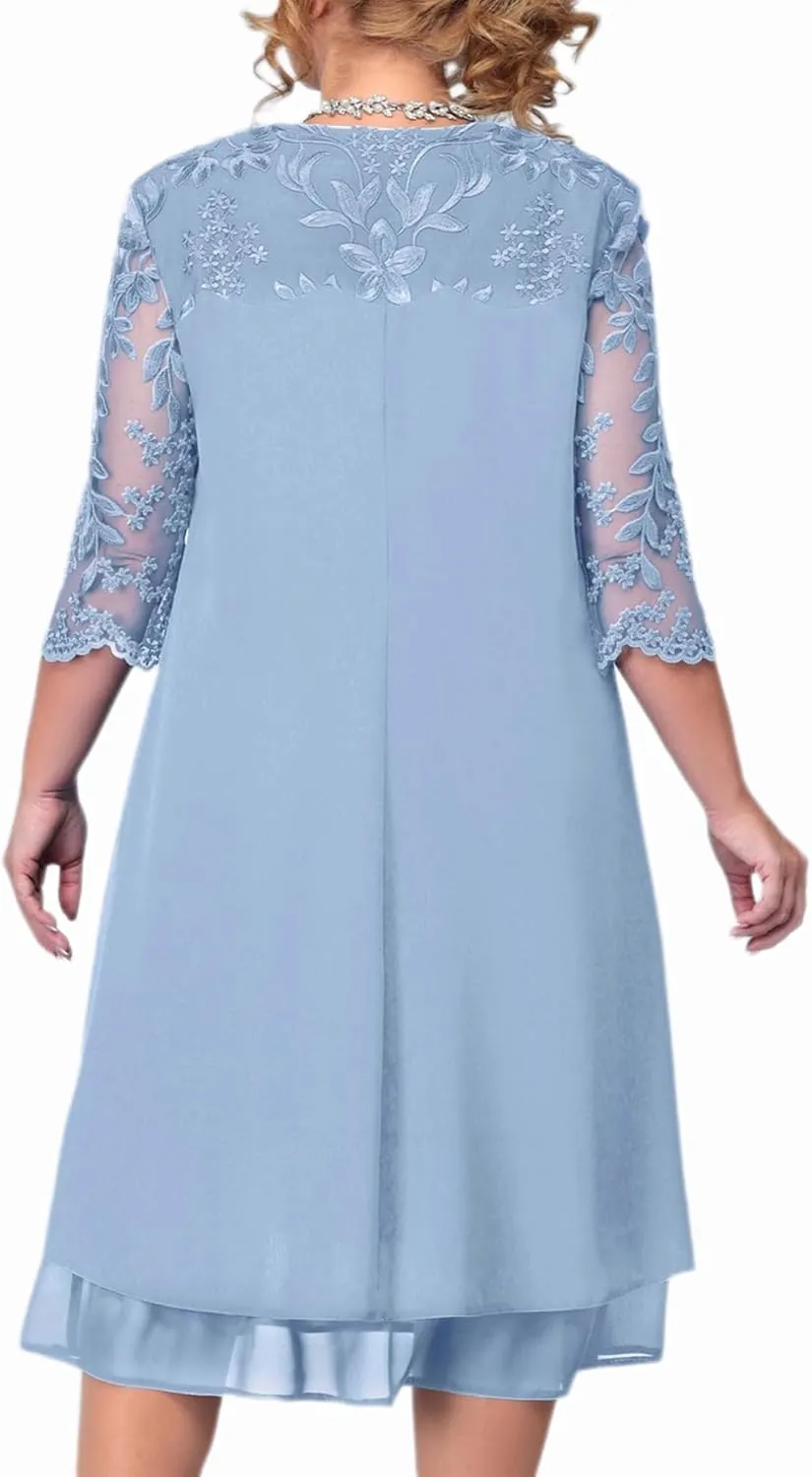 ASHER FASHION Women Plus Size Cocktail Dress Splicing Floral Mesh Sleeve Crewneck Tiered Party Wedding Guest Midi Dresses