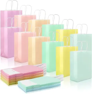 BadenBach 30 Pack Small Pastel Paper Gift Bags with Handle,8.6" x 6.3" x 3.1",Colored Paper Goodie Bags Pastel Party Favor Bag Cute Kraft Candy Bag for Wedding Baby Shower Birthday Father's Day
