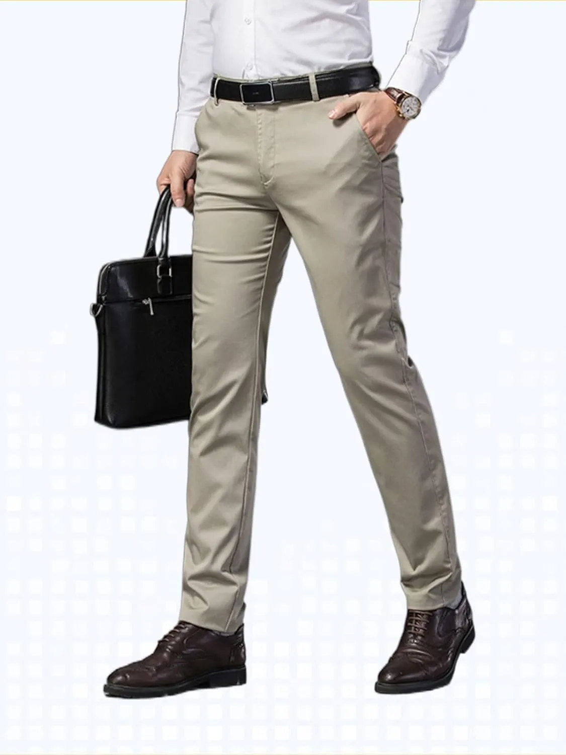 Banana Bucket Mens Slim Fit Dress Pants Khaki Skinny Stretch Chino Pants Casual Flat Front Business Trousers with Pockets