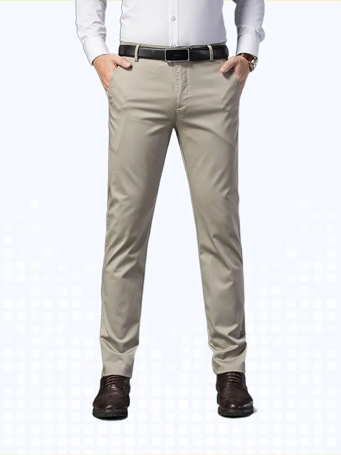 Banana Bucket Mens Slim Fit Dress Pants Khaki Skinny Stretch Chino Pants Casual Flat Front Business Trousers with Pockets