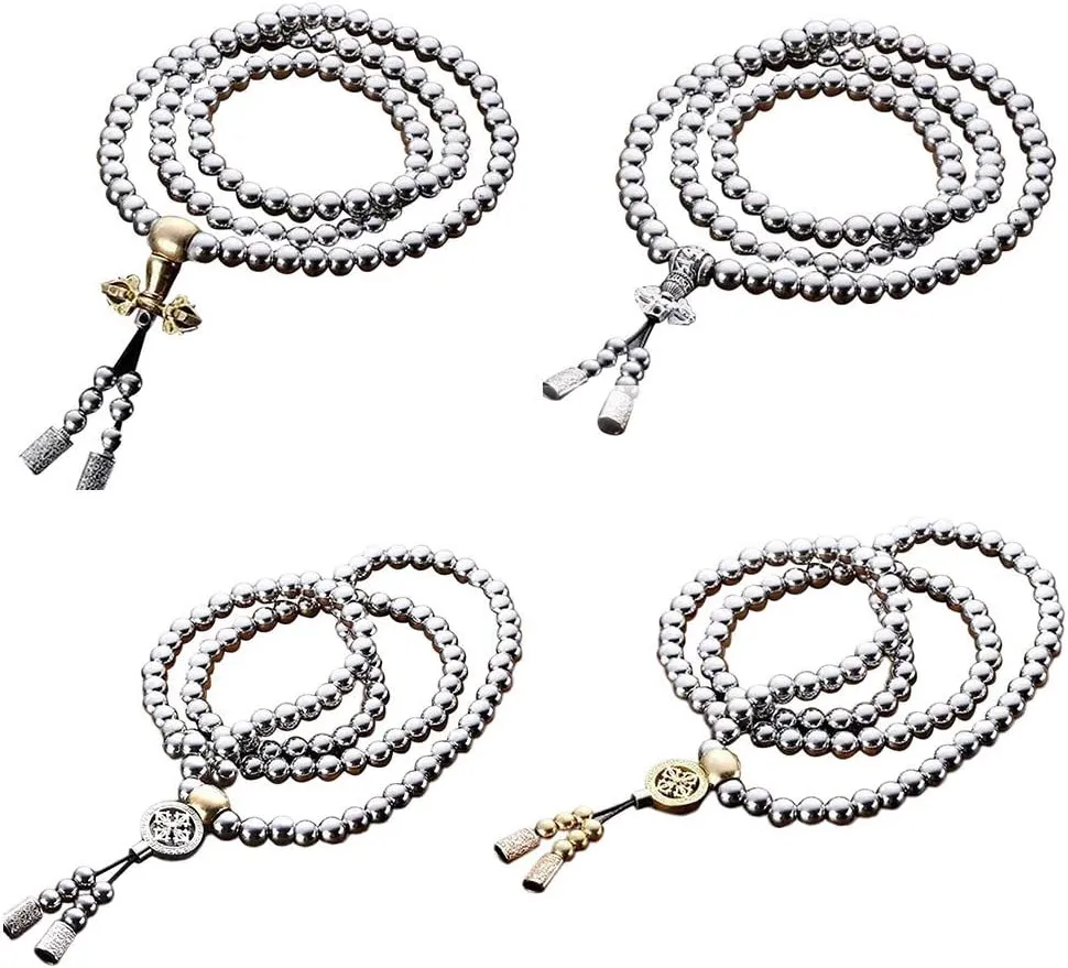 Beads Necklace for Men Cross Necklace Stainless Steel Necklace Chain Waist Chain 108 Buddha Beads Necklace