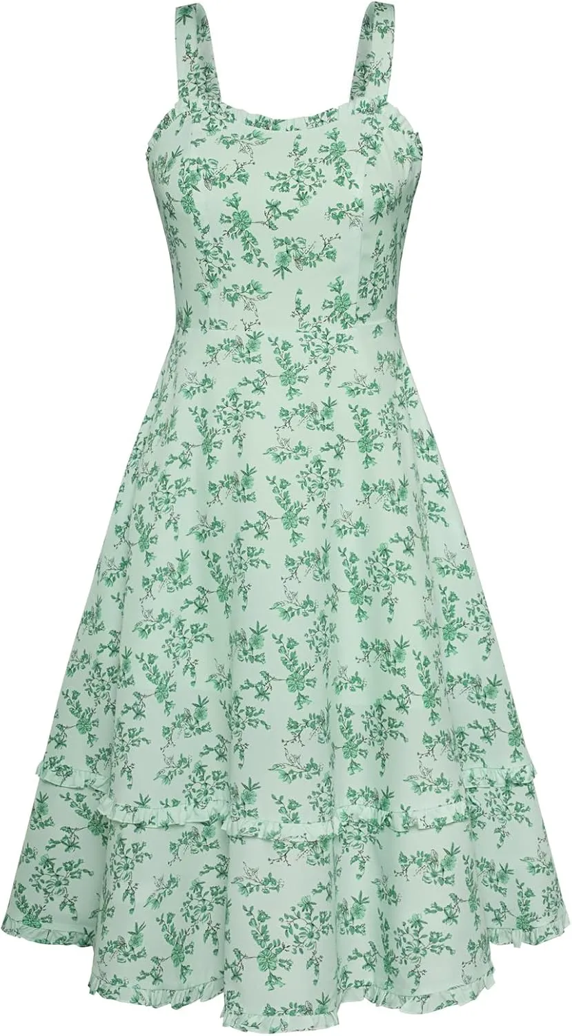 Belle Poque Women Summer Dresses 2025 Square Neck Spaghetti Strap Midi Dress Beach Vacation Sundress