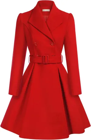 Belle Poque Women's Double Breasted Dress Coats Winter Trench Jacket with Belt