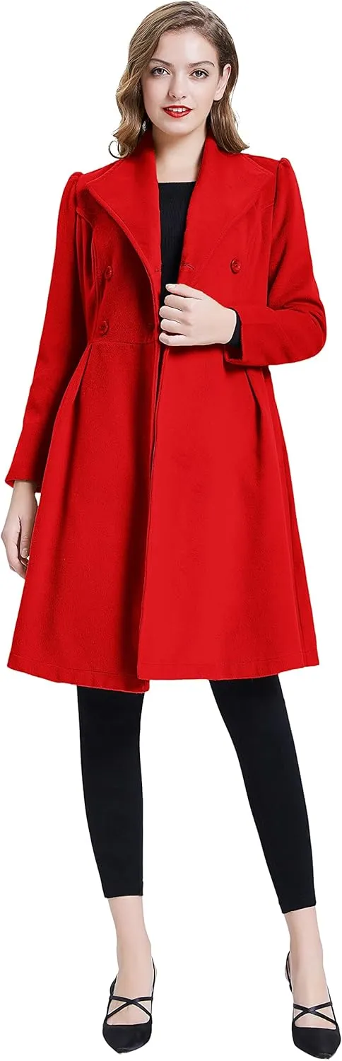 Belle Poque Women's Double Breasted Dress Coats Winter Trench Jacket with Belt