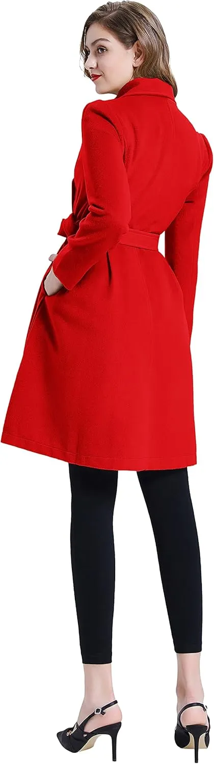 Belle Poque Women's Double Breasted Dress Coats Winter Trench Jacket with Belt