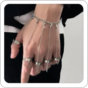 Bethynas Punk Tassel Bracelet With Slave Finger Rings Gothic Hand Harness Hip Hop Kurapika Chain for Women